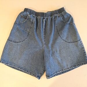Vintage Chic elastic waist, cotton, baggy Jorts Jean shorts. Med- See Msrmts